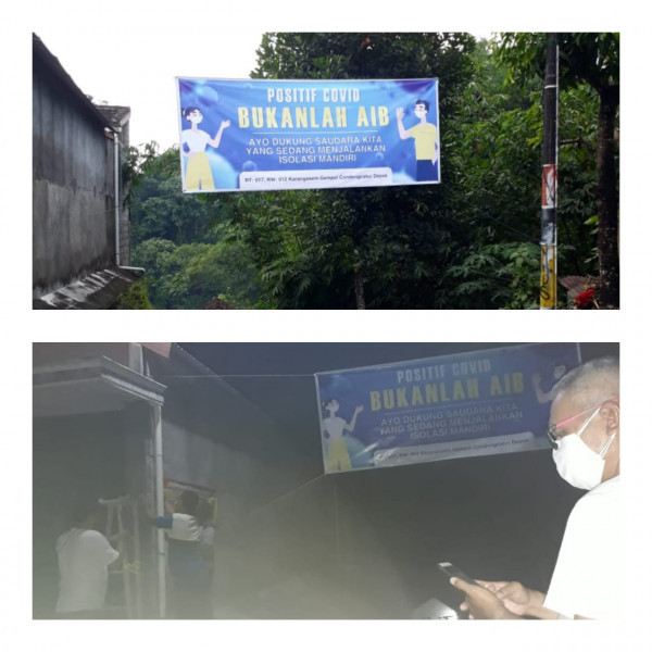 Bapak bapak RT 17 RW 12 Karangasem Gempol, memasang Spanduk,